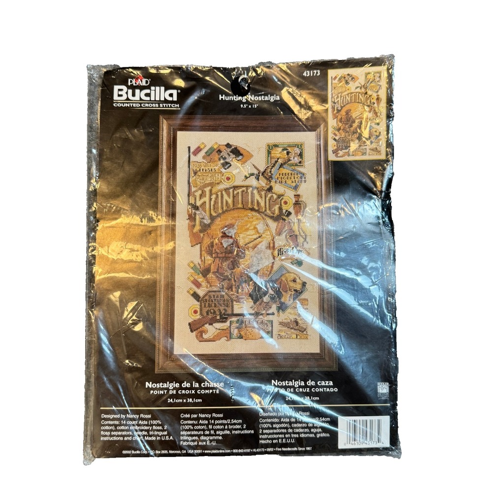 Vintage Bucilla Cross Stitch Hunting Nostalgia Kit Model 43173 Finished 9.5"x15"